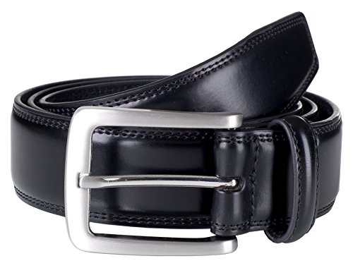 Sportoli Men's Genuine Leather Classic Stitched Casual Belt - Black Brown Tan