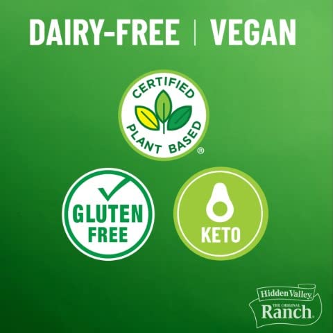 Hidden Valley Original/Spicy Ranch Plant Powered Bundle. One (1) 12 Oz Hidden Valley Dairy Free, Gluten Free Original Ranch Plant Powered Ranch Salad Dressing And Topping, One (1) Hidden Valley Vegan, Gluten Free, Spicy Original Ranch Plant Powered Dairy Free Ranch Dressing And Topping And One (1) Reusable Bpa-Free Snack-Size Bag. #TOP5