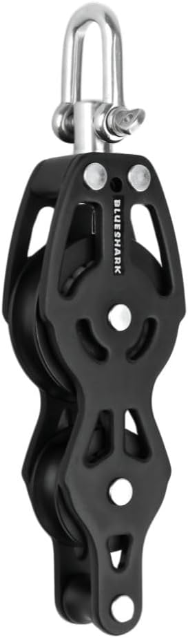 Blue Shark 2259-38 mm Single Swivel Fiddle Becket Aluminum Sailing Block - Max Line: 3/8” (10 mm), Safe Working Load (SWL): 900 lbs, Breaking Load: 2200 lbs (1-Pack)