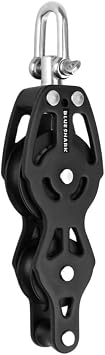 Blue Shark 2259-38 mm Single Swivel Fiddle Becket Aluminum Sailing Block - Max Line 3/8 10 mm, Safe Working Load SWL 900 lbs, Breaking Load 2200 lbs 1-Pack