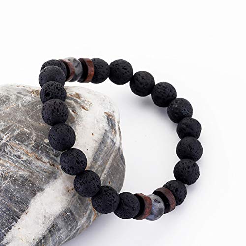 1 pulseira de pedra vulcânica natural com contas redondas elásticas