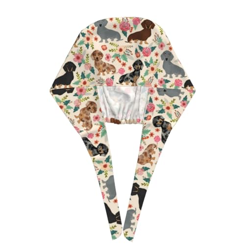 Image of Cute Pug Dog Print Working Cap Scrub Cap with Sweatband,Adjustable Fashion Bandage Tie Back Hat Headwear for Women Men