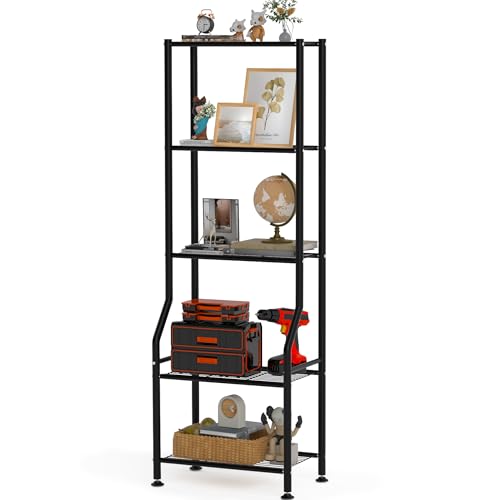 GloTika 5-Tier Narrow Storage Shelves, 500LBS Total Capacity Metal Wire Rack with Leveling Feet, Rust-Resistant Organizer for Small Space, Kitchen, Bathroom, Garage, Pantry, Laundry Room, Black