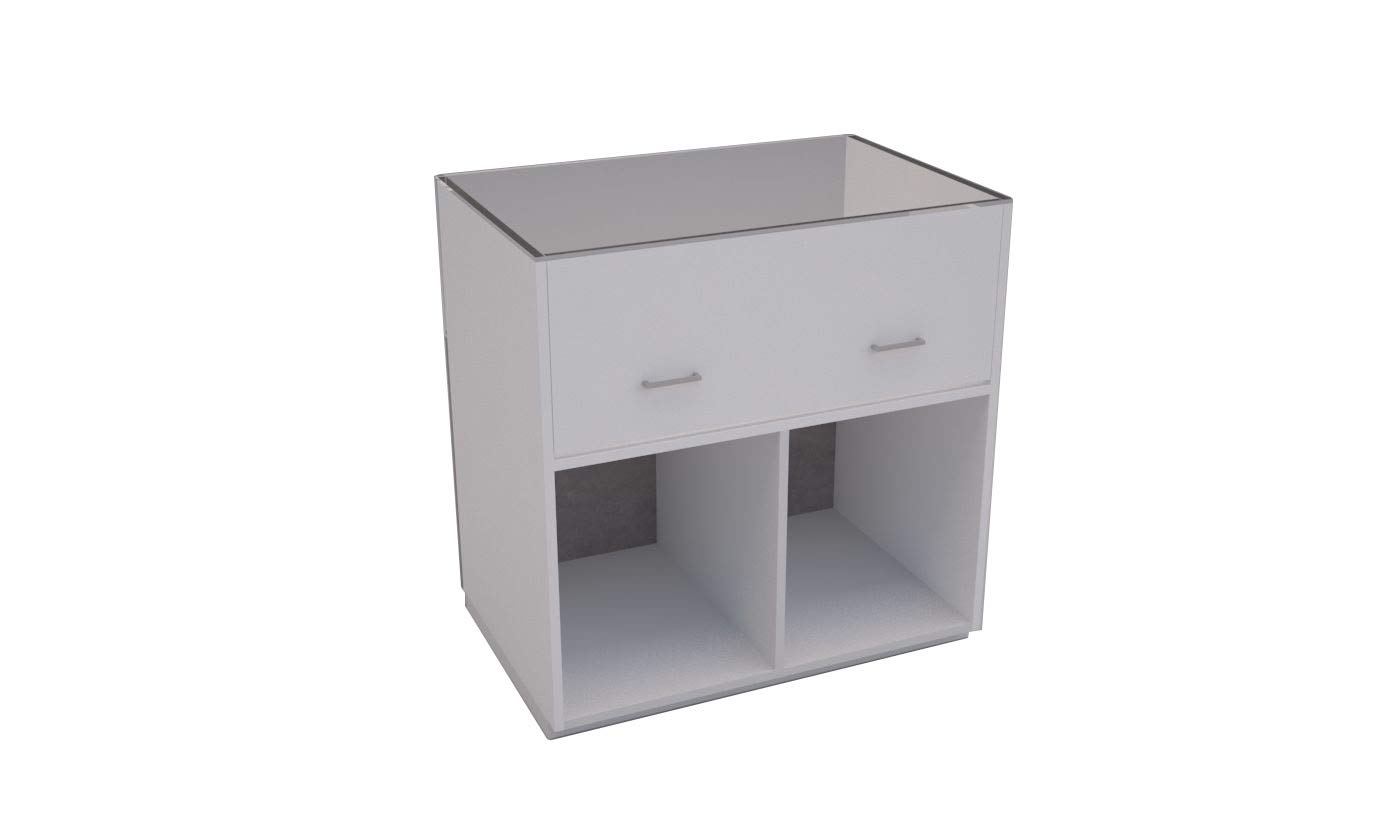 BANCO VETRINA CON TECA IN VETRO ESPOSIZIONE BANCONE TECA MEDIA H 60 cm NEGOZI DA 90 cm MODULARE PER CASSA VARI COLORI E PERSONALIZZABILE (BETON (EFFETTO CEMENTO))