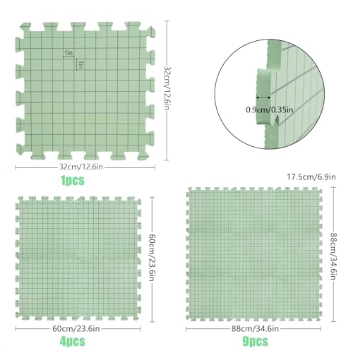 CraftyManor 9 PCS Blocking Mats for Knitting & Crochet Projects, Crochet Blocking Mat with 50 T- Pins, Knitting Board and Pins (Green 9PCS)