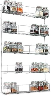 LIVIVO Chrome Spice Herb Jar Rack 40cm Wide Holder for Cupboard Door (5 Tier)
