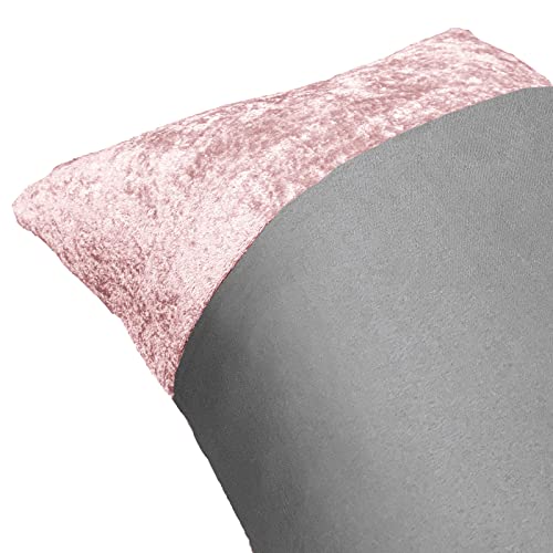Sienna King Size Bedding Set, Super Soft Warm Cosy Luxurious Blush Pink Crushed Velvet Band Design Stylish Silver Grey King Size Quilt Cover Set with Pillowcases