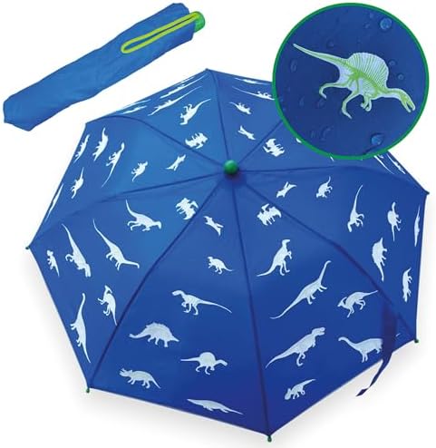 HECKBO Magic Umbrella - changes color in the rain - folding umbrella: fits into any backpack - with reflectors on all sides - wooden handle & protective caps