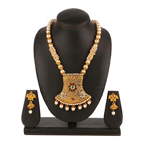 Efulgenz Indian Bollywood Traditional Crystal Kundan Pearl Beaded Wedding Temple Choker Necklace Earrings Jewelry Set - Thumbnail 4