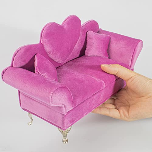 Bbiamsleep 9.8 Inch Openable Rose Pink Sofa Jewelry Box Armchair For Dollhouse Heart Shape Velvet Chair 1/6 Scale Dolls Accessories #TOP2