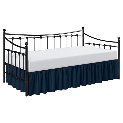 Cottington Lane Daybed Skirt with Split Corners Twin Size Gather Dust Ruffle Bedskirt 12 Inch Drop, Premium Hotel Quality Brushed Microfiber, Classic Platform Fit, Navy Blue