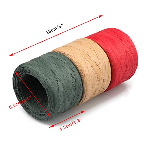 Christmas Gift Raffia,656 Feet Natural Colored Raffia Paper Ribbon Twine Strings,Red Green Kraft Raffia Twine Craft Ribbon For Florist Bouquets Decoration Christmas Holiday Gift Wrap Diy Crafts #TOP3