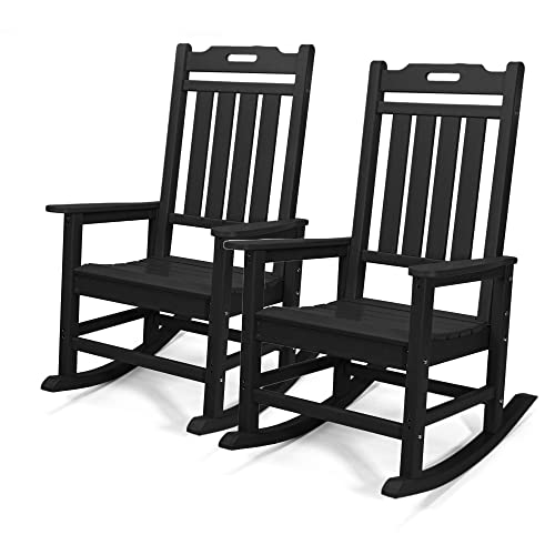 Resinteak New Classic Outdoor Rocking Chair, All Weather Resistant, Comfortable 19 Inch Seat, Up To 350 Lbs, Ergonomic Porch Rockers For Backyards, Fire Pits, Deck (Black - 2 Set) #TOP19