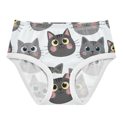 Print Toddlers Underwear Floral 2t Cotton Panties for Girl Playful Cartoon Cats Gray White Underpants Briefs