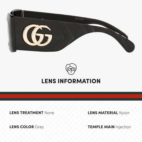 Gucci GG0811S Black Grey Rectangle Women's Sunglasses + Bundle with eSHADES Eyewear Kit4