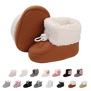 Baby Winter Warm Fleece Bootie, Newborn Non-Slip Soft Sole Winter Shoes Sock Shoes Cute Adjustable Crawling Shoes…