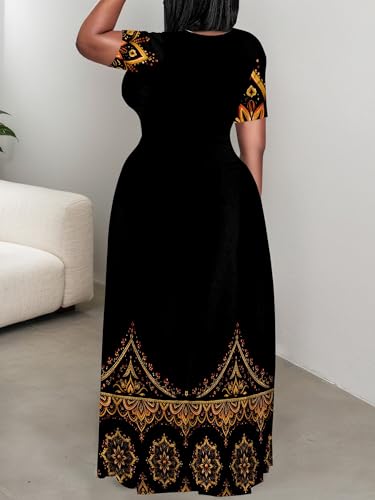Image of PinkPatty Plus Size Maxi Dress for Curvy Women Crew Neck Long Sleeves Casual Dress Vacation Sundresses with Pockets