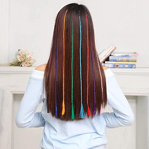 Image of Trendsetter Kids Hair Clip in Colorfull Hair Extension with Tinsel Rainbow False Nylon Wig Braids Extensions Hair Styling Accessories for Baby Girls Adult Multicolor (12 PCS) (Style 1)