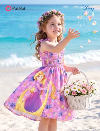 Image of Disney Princess Frozen Elsa Minnie Stitch Toddler Girl Dress Bow Tie Straps Smocked Summer Outfit Birthday Party Clothes 2-9Y