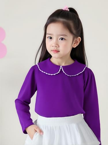 Image of LYSMuch Toddler Girl Long Sleeve Peter Pan Collar Top | button down collar, is machine washable and wrinkle resistant, perfect for photo shoots and back to school season.