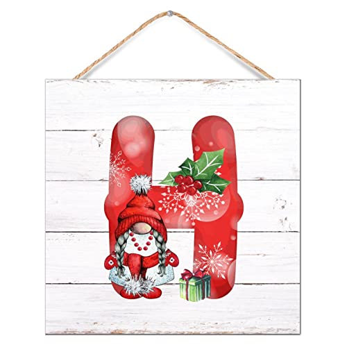 Nain de Père Noël lettre H panneau bois pour décorer un mur vide facilement