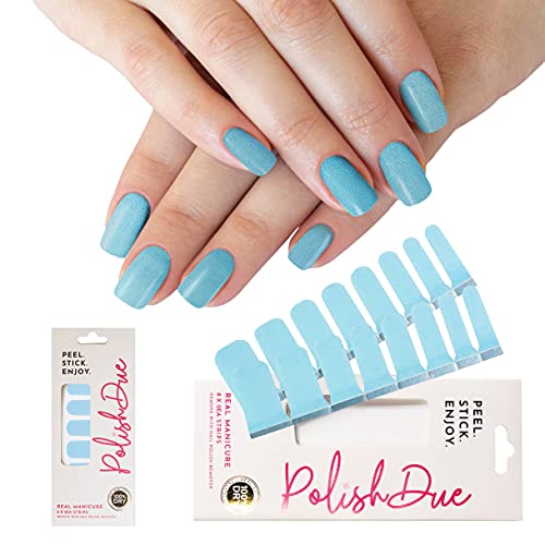 Polish Due nails | Stretchable Real Nail Polish Strips| Gloss Solid Color, Ombre , French, Pattern, Glitter Finish 16Pcs | Includes Nail Wipe, Nail File, Instructional Brochure (Serenity Now)