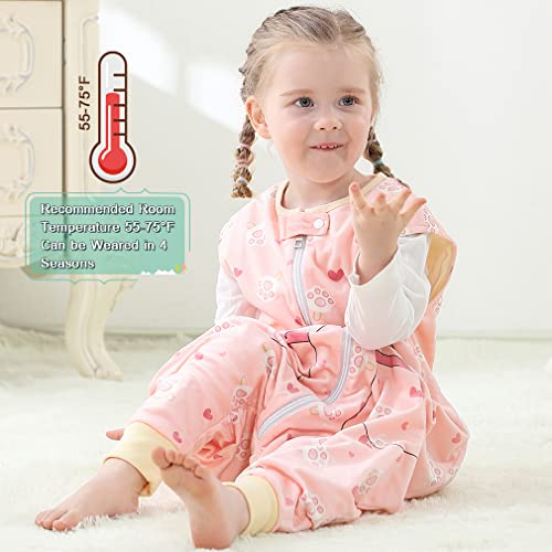 Image of MICHLEY Unisex Baby Wearable Blanket Autumn Winter Toddler Sleeveless Sleeping Bag with Feet,Cat,1-3T