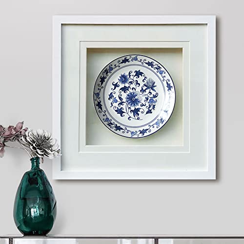 Artecors 20×20Inch Bule And White Porcelain Wall Art With White Framed Front Glass,Chinoiserie Decor For Living Room Or Study Room Etc. (Pattern B) #TOP5