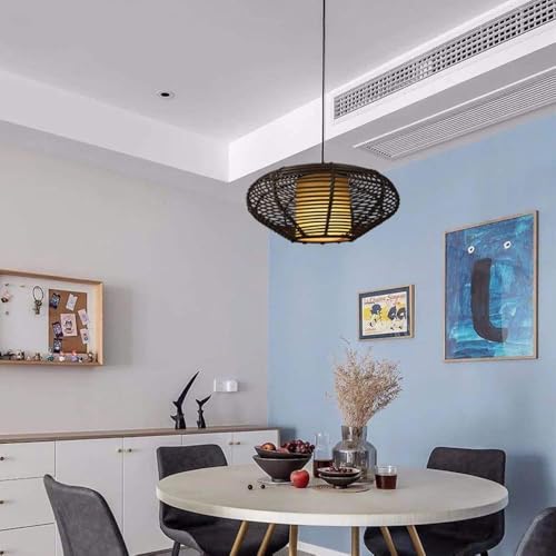 Abat-jour en cage en rotin marron avec base E27 pour suspension de plafond - 5