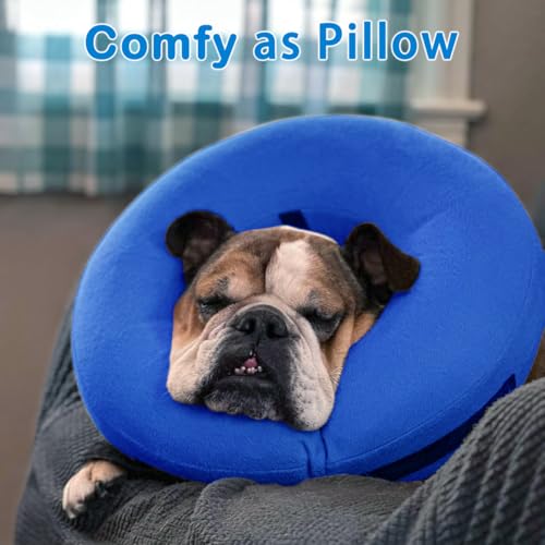 Image of Inflatable Dog Cone Collar, Soft Dog Cone Blow-up Protective Recovery Collar, Blue (L Size)