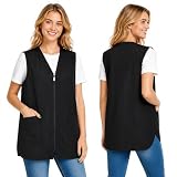 Noverlife V-Neckline Salon Stylist Vest, L Size, Black Sleeveless Barber Smocks with Zip Closure & 2 Pockets, Professional Hair-Repellent Stylist Smock for Unisex, Machine Washable Grooming Smock