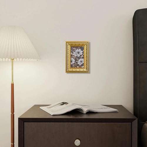 Image of VIOLABBEY 4x6 Picture Frame Gold, Vintage Photo Frame | Small Antique Ornate Frame, Wall or Tabletop Display, Classic Design for Home Office Decor, Fits 4x6 Pictures