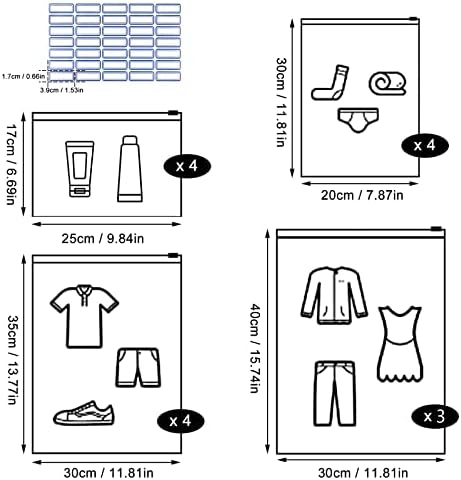 15pcs Travel Storage Bags, Frosted Resealable Bag Plastic Zip-Lock Seal Hospital Bag Organiser Pouches Waterproof Storage Bag Saving Space for Clothes, Shoes, Cosmetics4 Size