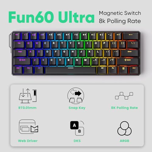 Image of MONSGEEK FUN60 Ultra Rapid Trigger Gaming Keyboard 8k Magnetic Switch TMR Aluminum Wired Keyboard 60% Black Shine-Through MagMech, Glare Magnetic Switch