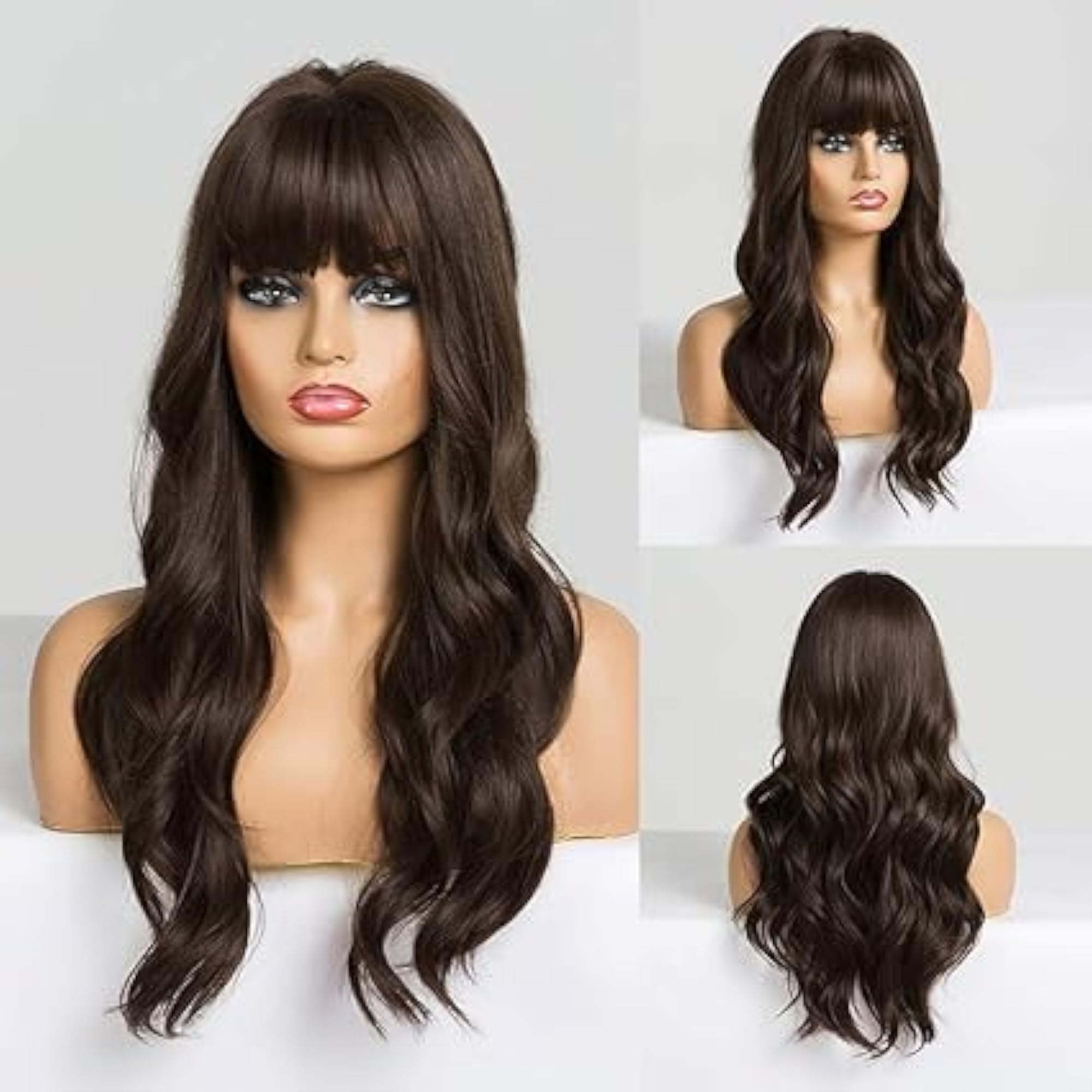 Women Full Head Long Synthetic Hair Wig, Brown