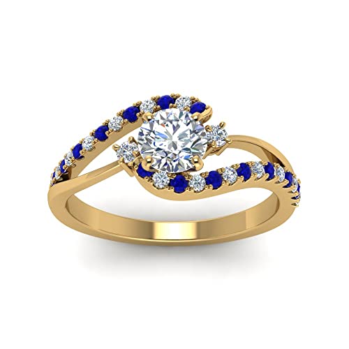 Image of Choose Your Gemstone Swirl 3 Stone Diamond CZ Engagement Ring Yellow Gold Plated Round Shape Side Stone Engagement Rings for Women, Girls and Ladies US Size 4 to 12