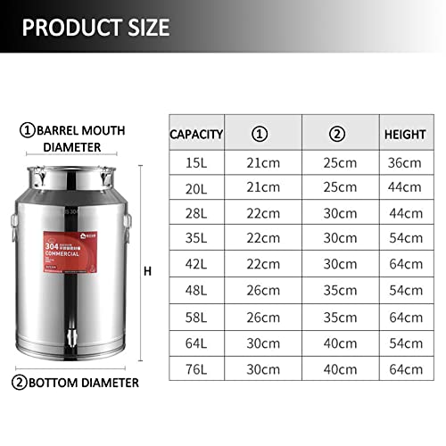Aizyr 304 Stainless Steel Milk Can - Milk Oil Water And Wine Transport Barrels With Sealed Lid And Spigot For Liquid Storage Container,76L 40 * 64Cm #TOP5