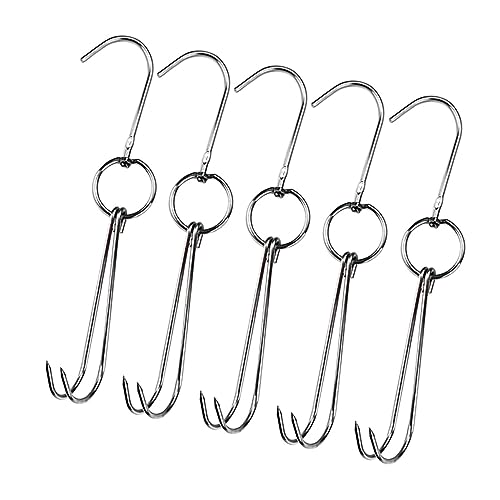 Alipis 5 Crochets à Viande en Acier Inoxydable Double Conception, Crochets à Rôtir Robustes Antirouille, pour Suspendre Volailles et Viandes Lors Cuisson au Four ou Fumage