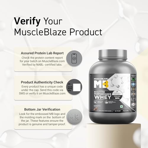 Image of MuscleBlaze Biozyme Performance Whey Protein Powder | Rocky Road Fudge (2kg / 4.4lbs) | 25g Protein Per Scoop | Clinically Tested 50% Higher Protein Absorption