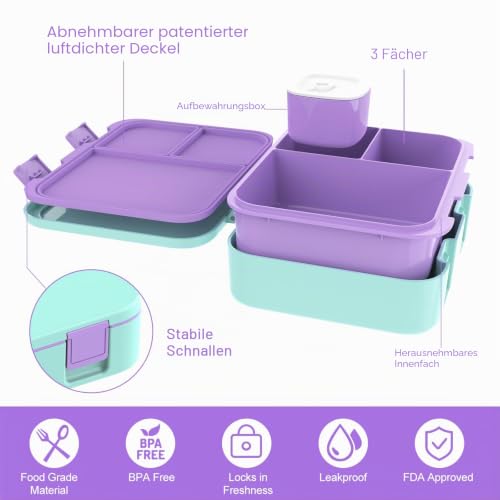hombrima Lunchboxen, Bento Lunchbox Frischhaltedose mit Multi-Fächern für Jungen Mädchen Kinder Erwachsene Arbeit Schule Picknick Outdoor – Ansicht 2