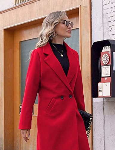 Hooever Women's Winter Wool Coat Casual Notch Lapel Single-Breasted Peacoat(Red-XS) - Thumbnail 4