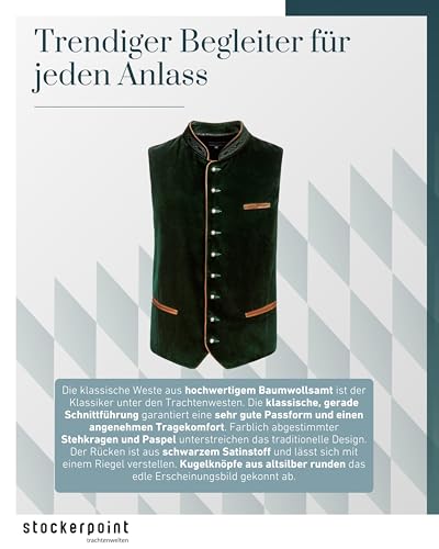 Stockerpoint Herren Trachtenweste Ricardo | Größen 44-64 | Traditionelle & hochwertige Weste mit verstellbarem Riegel I Perfekt für Trachten & Festlichkeiten