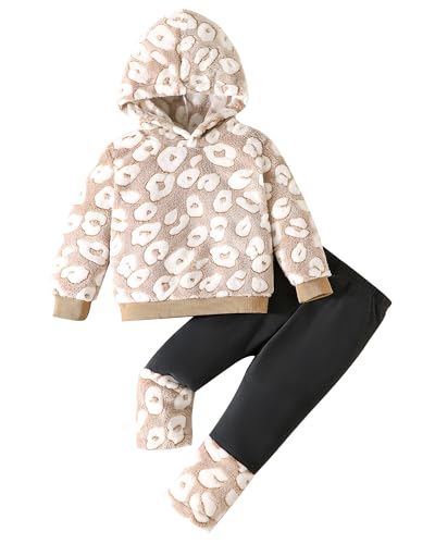 Image of Jecson Toddler Girl Clothes Baby Girl Fleece Hoodie Outfits Thick Thermal Winter Leggings 2Pcs Clothing Sets 6M-4T