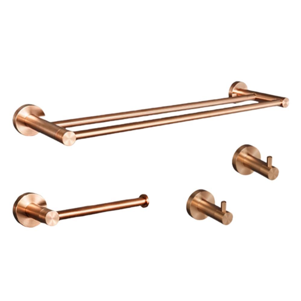 Juego de ganchos para toallas de pared de acero inoxidable cepillado de oro rosa – 4 ganchos para bata de baño para toallas de jabón y accesorios – Decoración elegante y funcional para el hogar