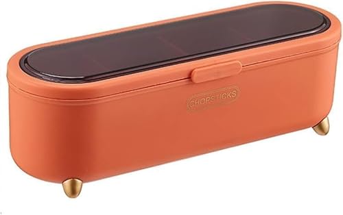 Kisigim お箸入れケース お箸収納ボックス 仕切り カトラリーボックス 水切り食器かご カトラリー収納 収納ボックス カバー付き ドレイン 箸箱 箸置き 家用 防塵 キッチン用品 透明蓋 卓上用品 (オレンジ)