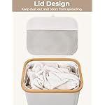 StorageWorks 100L Large Laundry Hamper with Lid, Tall Clothes Basket with Bamboo Handles and 2 Removable Inner Bag, Collapsible Hampers for Clothing, Toys, Towels, Beige, 1-Pack - Image 5