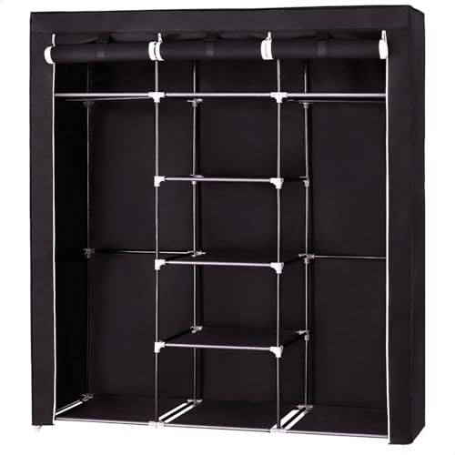 Guarda Roupa Dobrável Armário Organizador de Roupas 3 Portas (Preto)