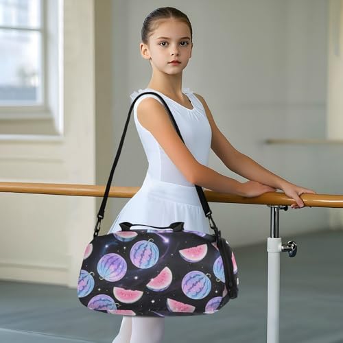 Duffle Bag for Boys or Girls with Shoes Compartment, Starry Sky Watermelon Sports Travel Bag Overnight3