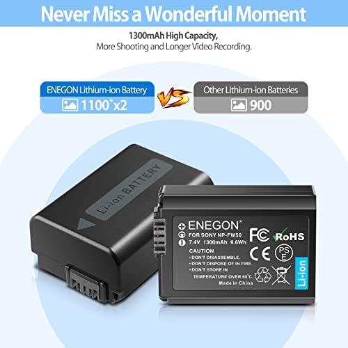 ENEGON NP-FW50 Sony Replacement Battery Compatible with Sony A6000, A6500, A6300, A6400, a3000, a5000, a5100, A7, A7II, A7RII, A7SII, A7S, A7S2, A7R, A7R2, A55, RX10, NEX 3 5 7 Series, SLT-A Series