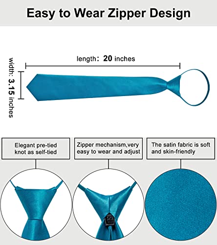 Image of YourTies Zipper Tie for Men Adjustable Pre-tied Satin Neckties and Pocket Square Set Solid Color Business Formal Wedding